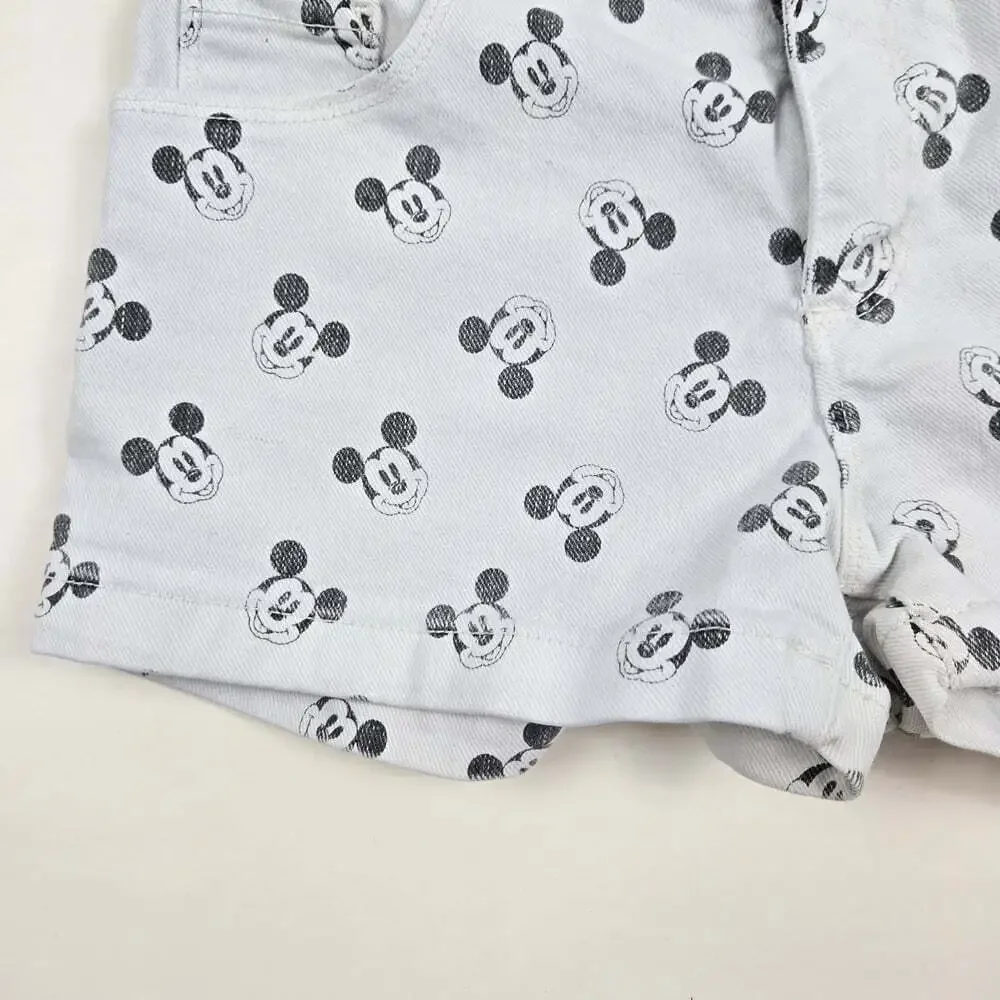 Zara X DISNEY Girls 11-12Y Light Grey Mickey Mouse Denim Jean Shorts